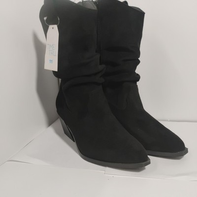 Time & Tru Women s Black Western Slouch Memory Foam Zippered Boots Size 7.5 NEW