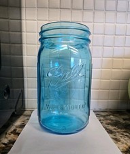 Ball Wide Mouth Quart Blue Canning Jar Fruit Embossed Made In USA