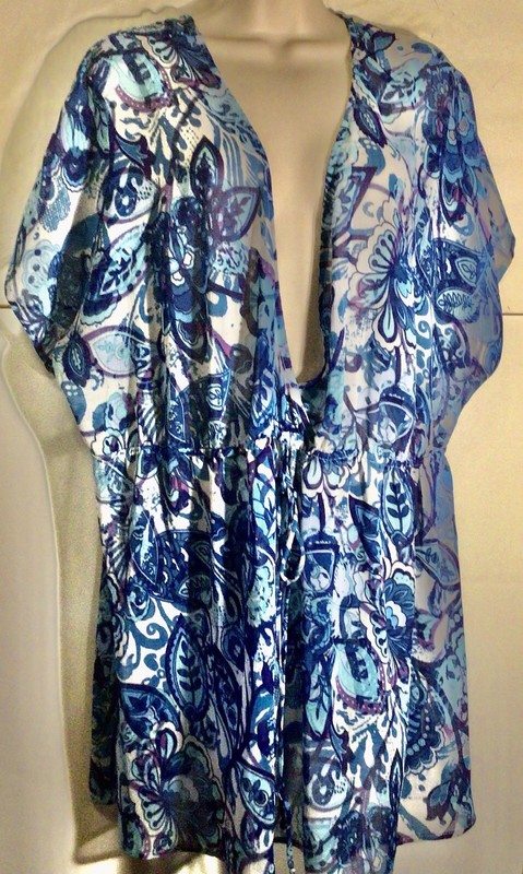 WOMENS PLUS SIZE  3X/4X COVERUP TUNIC SEMI SHEER TOP MULTI BLUE FLORAL PRINT