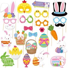 Easter Photo Booth Props for Photoshoot, Happy Easter Photo Props Egg Bunny S...