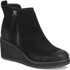 NEW Sofft Womens Emeline Waterproof Suede Wedge Bootie/Side Zip US 7.5/38 Black