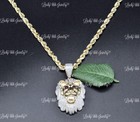 14k Yellow gold Natural Diamond lion head pendant  with Rope chain necklace  — photo 2