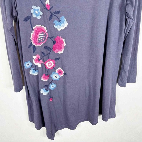 Garnet Hill Large Top Blue Embroidered Floral Pink Tunic Handkerchief Hem 1550 - Picture 4 of 10