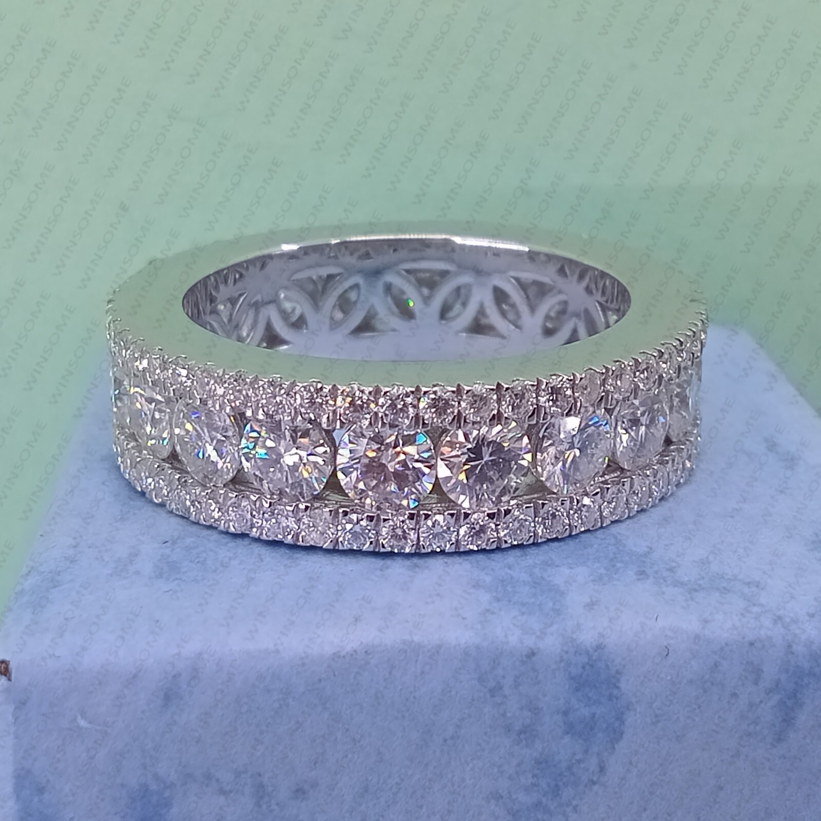 3.50ct Round Cut VVS1 MOISSANITE Eternity Unisex Band Ring 14K White ...