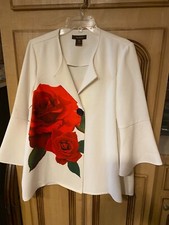 Multiples White Jacket 34 Sleeve W Red Roses Size M New W Tags