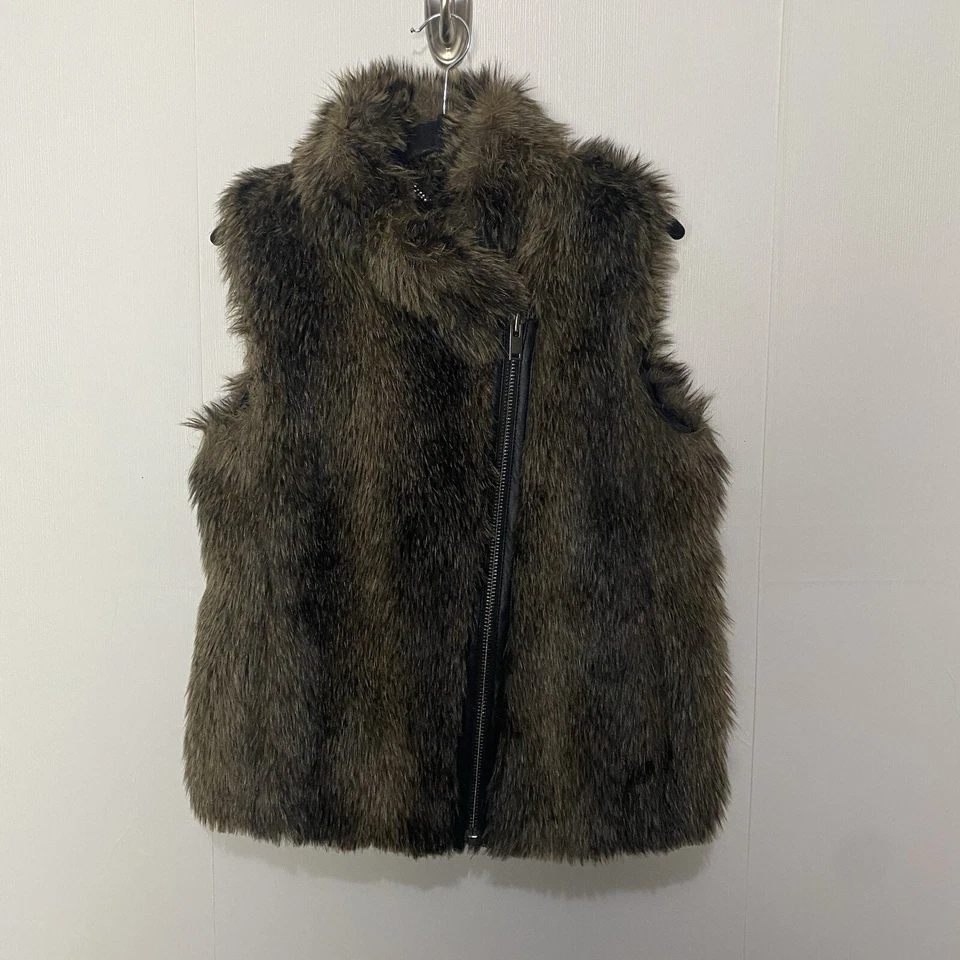 Colete de pelúcia feminino Banana Republic pele sintética com zíper frontal marrom tamanho XS.