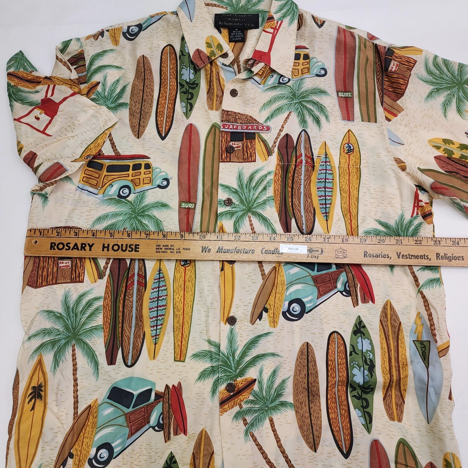 Silk Traders Hawaii By Sunrise Button up Shirt Size M Silk Surfing Beach wagon