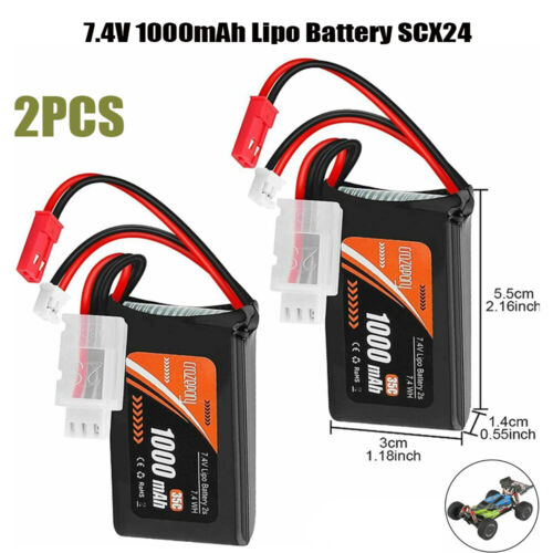 2pz Batteria Lipo 7.4V 1000mAh 2S 35C con Spina JST per Wltoys 1/10 1/24 RC Auto - Foto 5 di 11