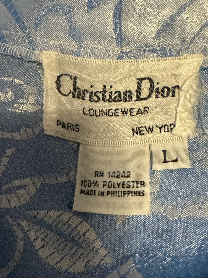 Vintage Christian Dior  Blue Floral Long Robe Large Silver & Baby Blue NO BELT - Image 2 of 4