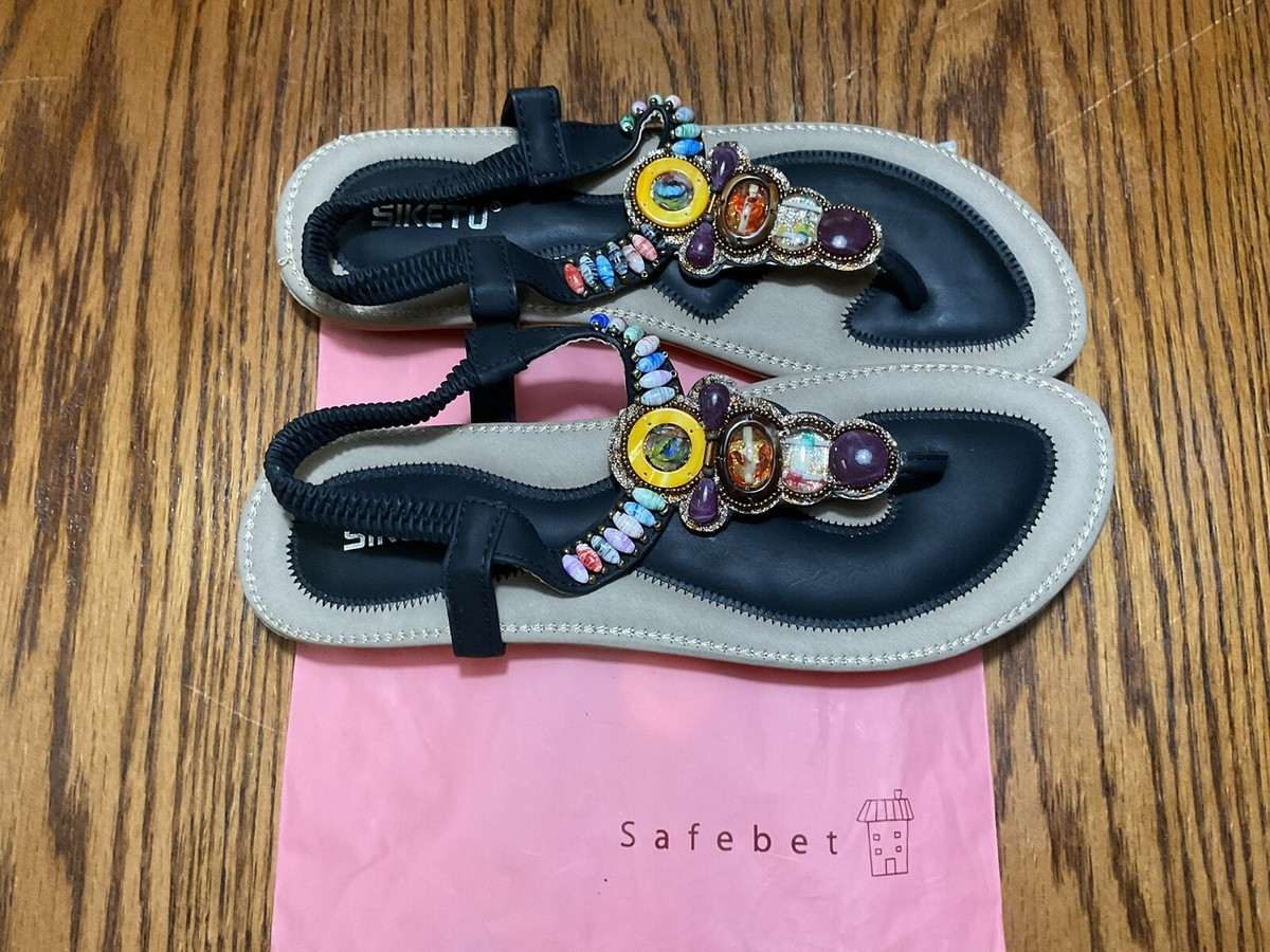 Siketu Womens Sandals Rhinestone Beaded Boho Colorful Faux Leather Size  To 10