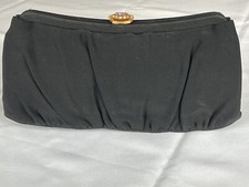 Vintage GARAY Black Clutch Purse Rhinestone Clasp Wool, Rayon, Acetate