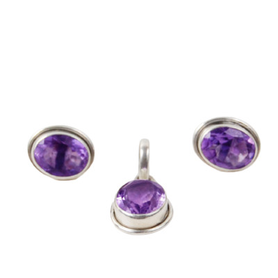 Sterling Silver 925 Amethyst Gemstone Handmade Necklace Earrings Her Women Party