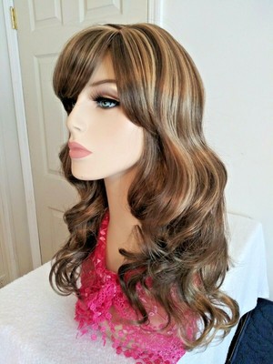 Long Light Ash Brown Wig Lighter Blonde Highlights Skin Part