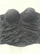 89 GUESS Sleeveless Halter Dot Mesh Bustier Top XS Jet Black Ruched