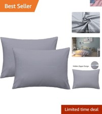 Luxurious Queen Size Pillowcases in Light Grey - 100 Cotton with Zipper Closure