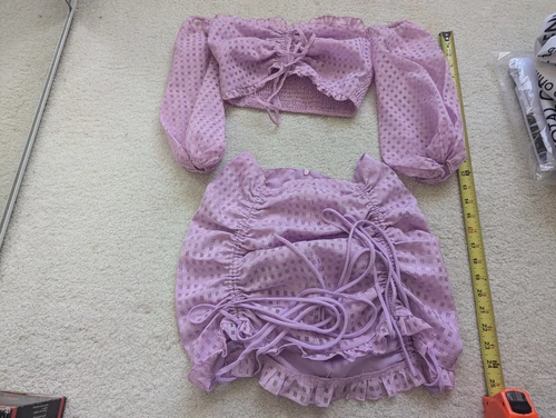 sugar thrillz baby doll lingerie top bottom pajama sexy lavender purple cute XS