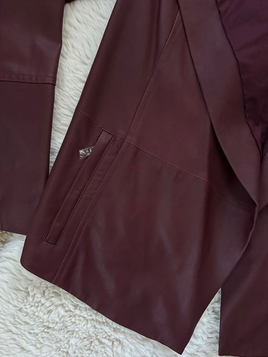 NEW Vince Burgundy Maroon Paper Leather Drape Scuba Jacket XS - Picture 4 of 8