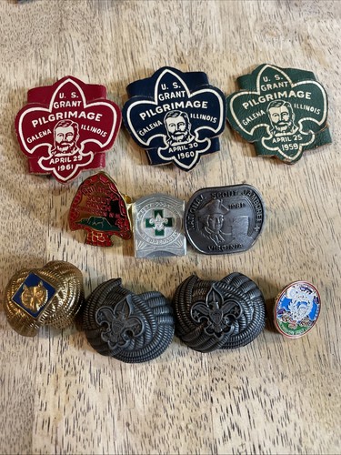 Vintage Boy Scout Lot 8 Neckerchief Slides BSA Indian Galena Illinois Grant Pil