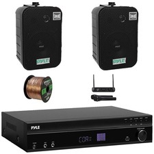 Pyle Bluetooth USB-A Home Receiver, 2x 5.25" 400W Indoor/Outdoor Speakers W/ Mic