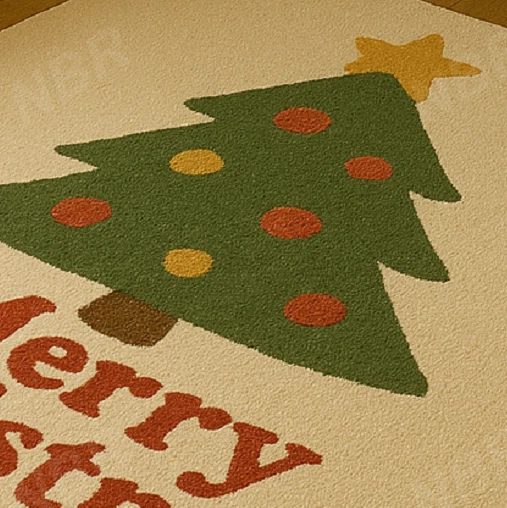 Merry Christmas Tree Wool Rug Hand Tufted Festive Carpet with Red Green & Beige - Image 3 of 4