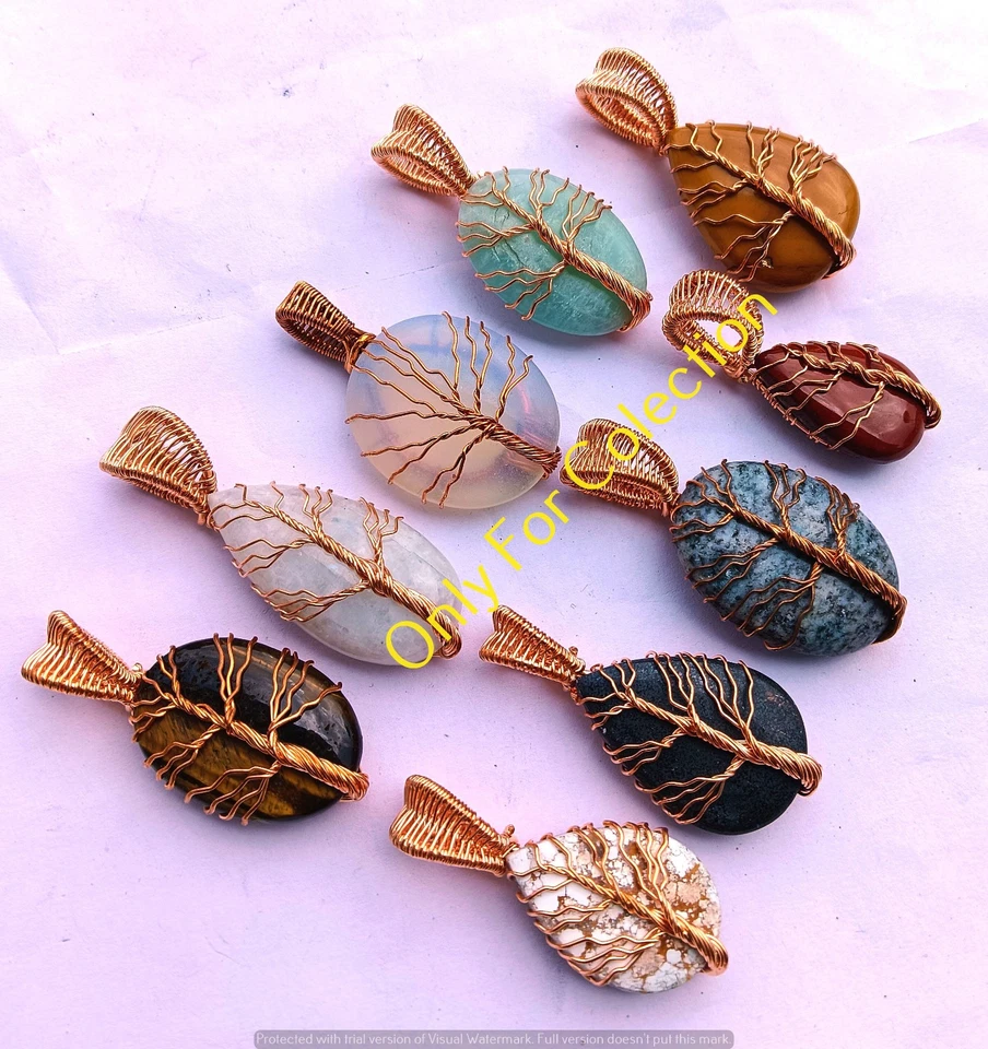 Lote de colgantes de árbol de la vida de ópalita y mezcla de piedras preciosas envueltas en alambre de cobre joyas Foto 3 de 3