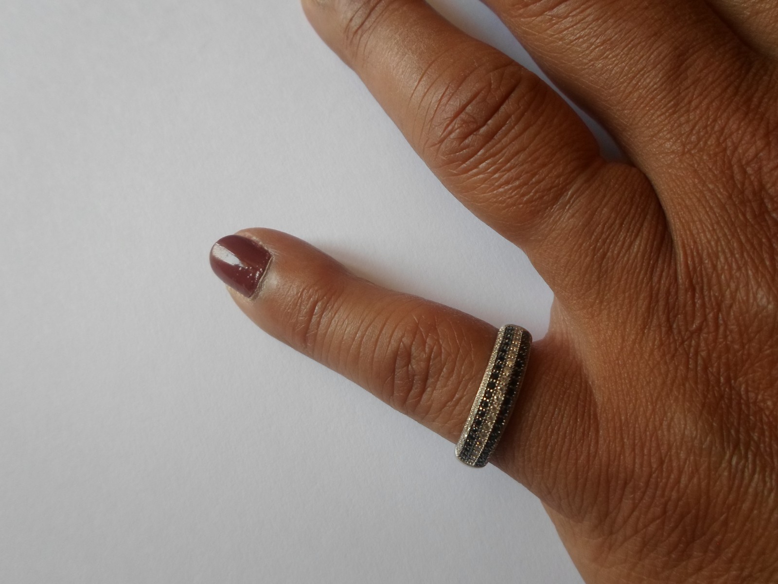 solid silver ring, half round, black and white zi… - image 3