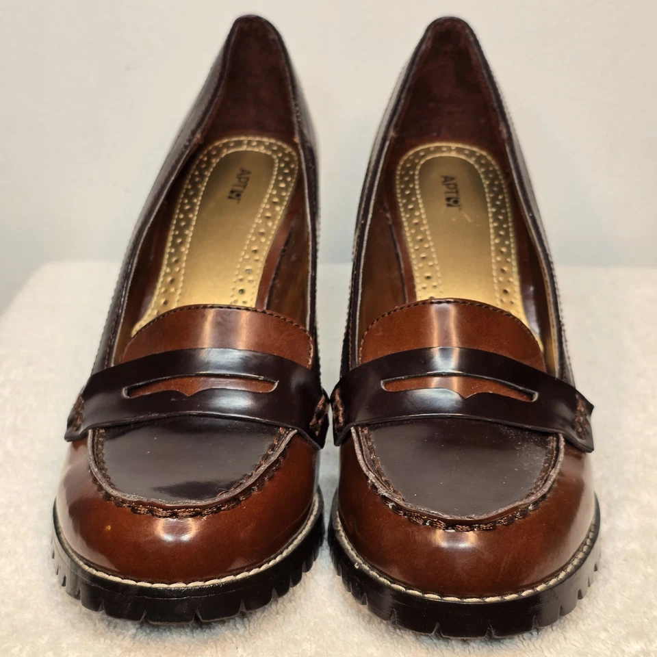 Apt 9 Womans Size 8m Brown Loafer Pumps Slip On Block Heel Round Toe Shoes - Image 4 of 4