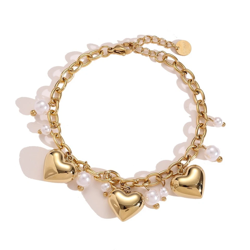 Bracelet à breloques cœurs et perles - Photo 1/1
