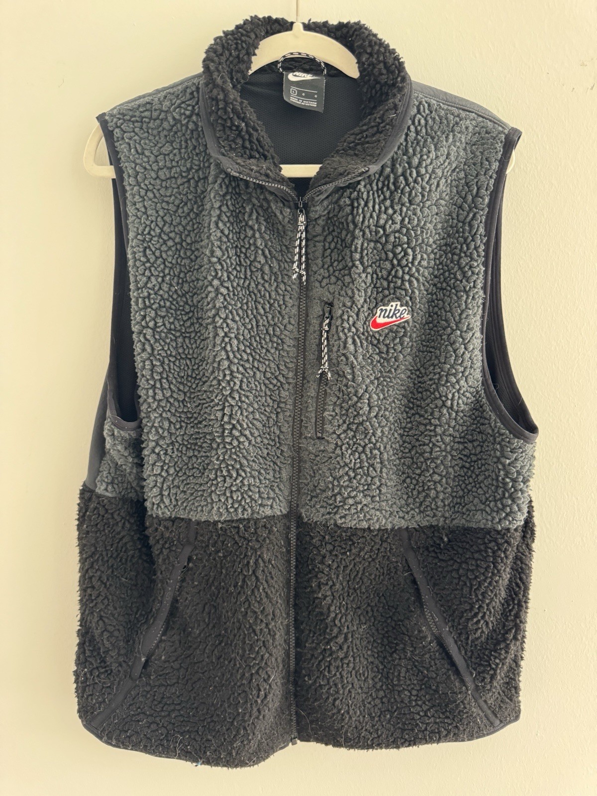 Nike Gilet Mens Medium Black Grey Heritage Sherpa Vest Fleece Jacket Bodywarmer