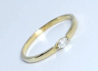 Solitär Navette/Marquise Diamant Ring 0,10ct, 585/14kt, Gelbgold, 1,75 g, Gr. 61 - Bild 1 von 4