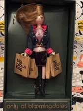 Bloomingdale's 8" Christmas Glass Ornament Shopper Big Brown Bag Black/Pink NEW