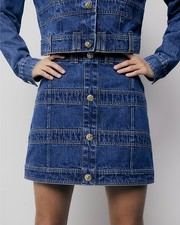 River Island Womens Mini Skirt Blue Denim Panelled Design Zip Fastening Bottom