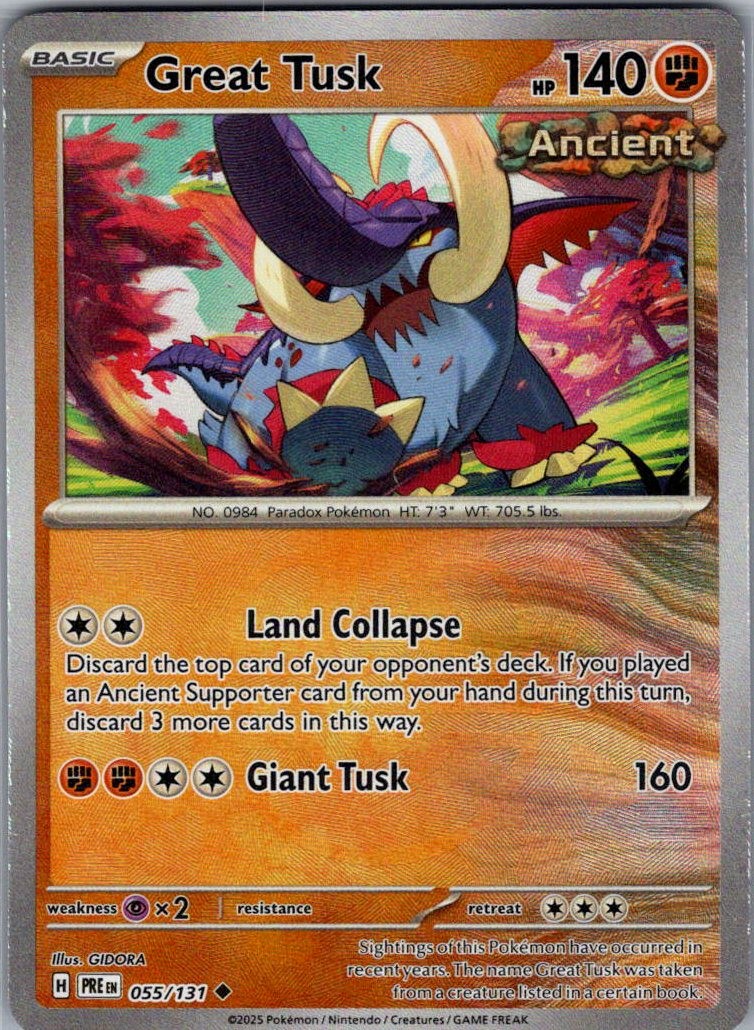 Great Tusk (Master Ball Pattern) Uncommon SV: Prismatic Evolutions 055/131 LP