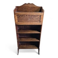 Antique Oak Bookcase Magazine Rack Slim Shelves Paper Stand Vintage Unit