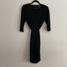 Lulus S Black Ponte Knit 3/4 Sleeve Cut Out Open Back Shape Of You Bodycon Dress