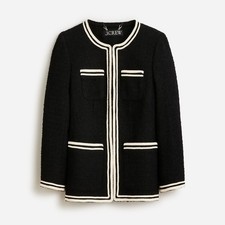 NWT J.Crew Longer Tweed Lady Jacket in Black Contrast Braided Trim Maritime 14