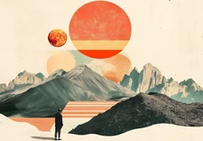 Surreal Planetary Mountains Poster Cosmic Wall Art - 16x12/20x16/24x18/36x24