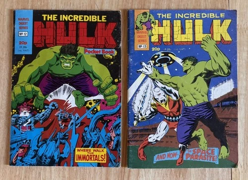 2 x Vintage 1981 UK Incredible Hulk Marvel Digest Series Pocket Books #12 & 13