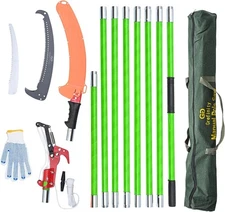 27FT Manual Pole Saw Tree Branch Trimmer with 8-Section Fiberglass Handle