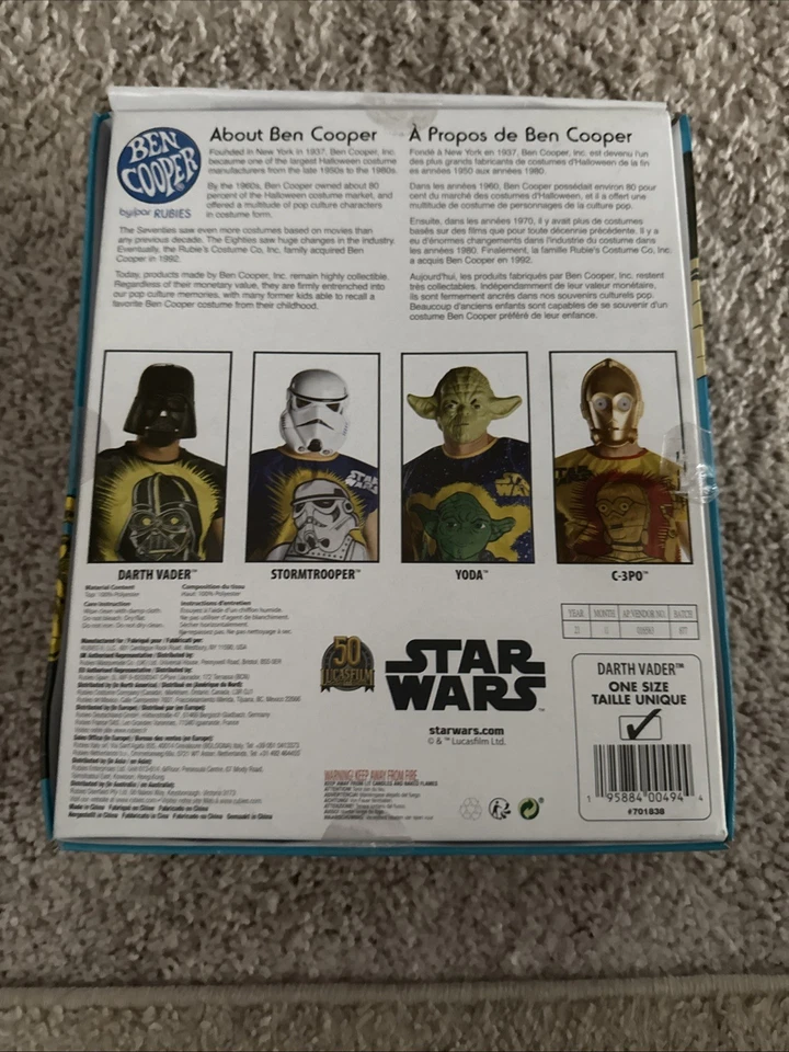 Ben Cooper DARTH VADER Star Wars Mask Adult Costume Rubies - Image 3 of 3