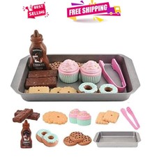 Durable Pretend Kitchen Food Set with Cupcakes, Donuts  Cookies for Kids