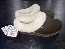 BOBS Skechers Slip On Slippers Clogs Wmns Sz 8.5 Brown With Cream Fur Lined