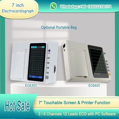 7'' Touch Screen 3/6 Channel 12 Lead ECG EKG Machine, Optional PC software & Bag