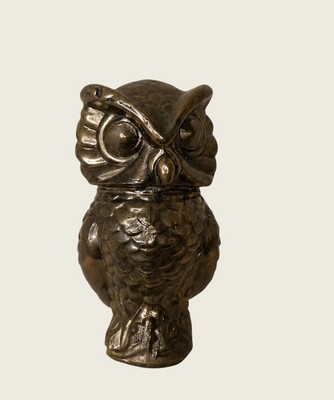 Vintage Solid Weighty Brass Owl Paperweight Figurine 2.75 