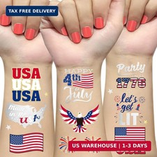 Fourth of July Decorations Temporary Tattoos 30 Giltter Style Red White and Blue