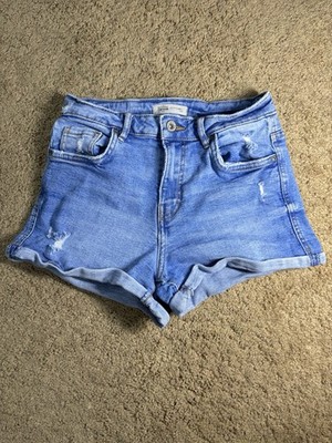 Zara Trafaluc Denim Shorts Women 25 Hi Rise Pockets Cuffed Distressed