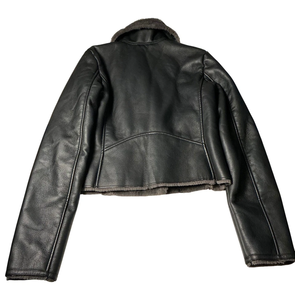 Chaqueta de cuero sintético negra Mango Woman XS para motociclista cuello de piel sintética Foto 2 de 4