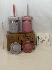 Elk and Friends 10oz Stainless Steel Kids Mason Jar Cups 2 Pack Straws Lids