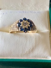 Vintage 70er Jahre 9 kt Gold Saphir & Diamant Ring MS&S 3,51 Gramm Größe Q