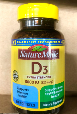 Nature Made Vitamin D3 Extra Strength 5000IU (125 mcg), 240 Softgels
